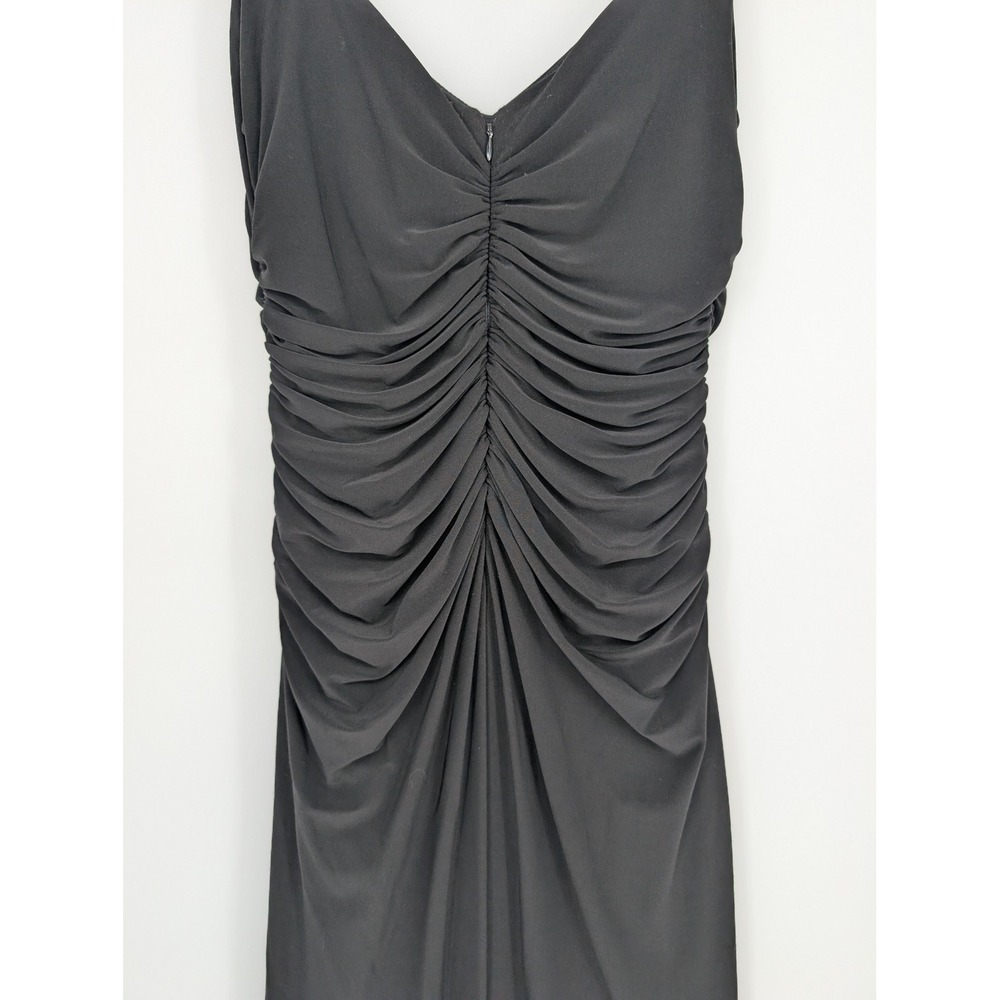 VTG 90s Maxi Dress S Black Ruched V-Neck Gothic Glam Formal Old Hollywood Chic - Picture 6 of 14